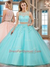 Affordable Scoop Sleeveless Tulle 15th Birthday Dress Beading and Appliques Zipper