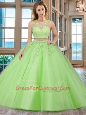 Affordable Scoop Sleeveless Tulle 15th Birthday Dress Beading and Appliques Zipper