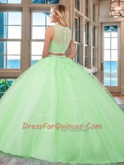 Affordable Scoop Sleeveless Tulle 15th Birthday Dress Beading and Appliques Zipper