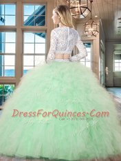 Scoop Floor Length Two Pieces Long Sleeves Watermelon Red Quinceanera Dresses Zipper