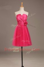 Coral Red A-line Beading and Hand Made Flower Lace Up Satin and Tulle Sleeveless Knee Length