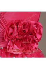 Coral Red A-line Beading and Hand Made Flower Lace Up Satin and Tulle Sleeveless Knee Length