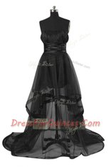 Dazzling Strapless Sleeveless Tulle Prom Evening Gown Sashes ribbons Zipper