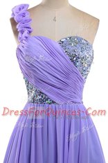 Fancy One Shoulder Sequins Mini Length A-line Sleeveless Lavender Prom Evening Gown Lace Up