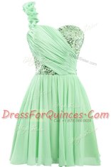 Fancy One Shoulder Sequins Mini Length A-line Sleeveless Lavender Prom Evening Gown Lace Up
