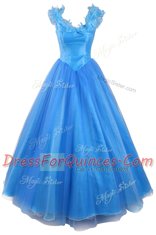 Popular Pick Ups Floor Length A-line Sleeveless Baby Blue Prom Dresses Zipper