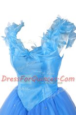 Popular Pick Ups Floor Length A-line Sleeveless Baby Blue Prom Dresses Zipper