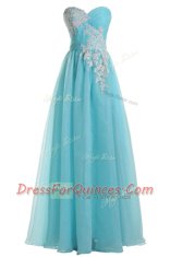 Flare Blue Prom Dress Prom and For with Appliques Sweetheart Sleeveless Zipper