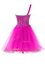 Fitting One Shoulder Sleeveless Organza Evening Dress Beading Zipper