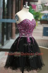 Modern Sleeveless Knee Length Beading Lace Up Evening Dress with Black