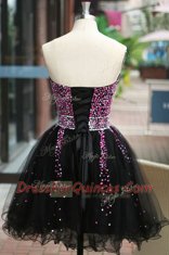 Modern Sleeveless Knee Length Beading Lace Up Evening Dress with Black