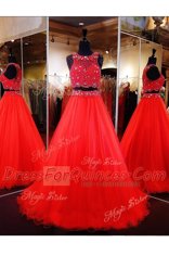 Scoop Sleeveless Organza Prom Evening Gown Beading Zipper