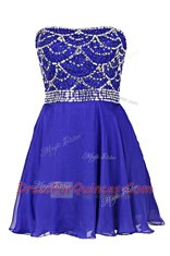 Decent Royal Blue Zipper Prom Party Dress Beading Sleeveless Knee Length