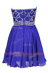 Decent Royal Blue Zipper Prom Party Dress Beading Sleeveless Knee Length