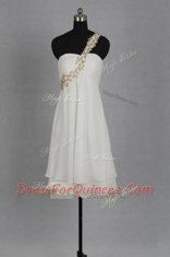 Admirable A-line Evening Dress White Sweetheart Chiffon Sleeveless Tea Length Zipper