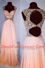 V-neck Sleeveless Chiffon Dress for Prom Beading Zipper