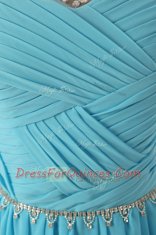 Sophisticated Baby Blue Zipper Scoop Beading Chiffon Sleeveless Sweep Train