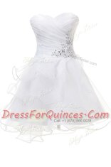 Dramatic Ball Gowns Prom Gown White Sweetheart Tulle Sleeveless Knee Length Criss Cross