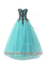 Decent Sweetheart Sleeveless Lace Up Prom Gown Aqua Blue Tulle