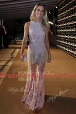 Exquisite Mermaid Scoop Appliques Prom Gown White Zipper Sleeveless Floor Length