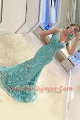 Colorful Mermaid Sleeveless Sweep Train Zipper With Train Appliques Homecoming Dress