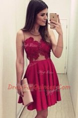 Flirting Wine Red Zipper Scoop Appliques Prom Dress Satin Sleeveless
