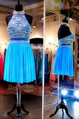 Halter Top Sleeveless Backless Knee Length Beading Prom Evening Gown