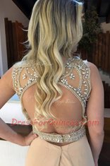 Mermaid Champagne Scoop Backless Beading Dress for Prom Sweep Train Sleeveless