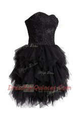 Superior Sleeveless Lace Up Knee Length Beading and Sequins Evening Dress