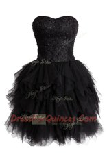 Superior Sleeveless Lace Up Knee Length Beading and Sequins Evening Dress