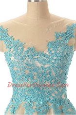 Mini Length Zipper Evening Dress Champagne for Prom and Party with Appliques