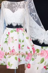Beading and Lace Prom Gown Multi-color Zipper Long Sleeves Mini Length