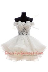 Super Off the Shoulder Lace White Zipper Evening Dress Beading Sleeveless Knee Length