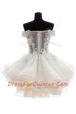Super Off the Shoulder Lace White Zipper Evening Dress Beading Sleeveless Knee Length