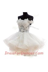 Super Off the Shoulder Lace White Zipper Evening Dress Beading Sleeveless Knee Length