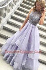 Lavender Zipper Scoop Beading Prom Dress Organza Sleeveless