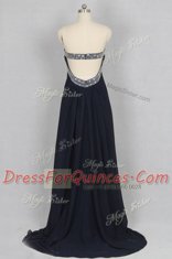 Adorable Sleeveless Brush Train Criss Cross With Train Beading Prom Evening Gown