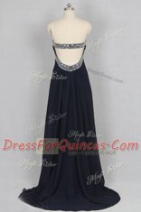 Adorable Sleeveless Brush Train Criss Cross With Train Beading Prom Evening Gown