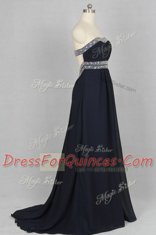 Adorable Sleeveless Brush Train Criss Cross With Train Beading Prom Evening Gown