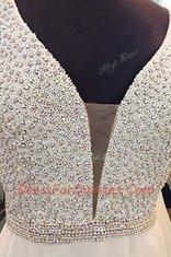 Excellent White Sleeveless Beading Floor Length