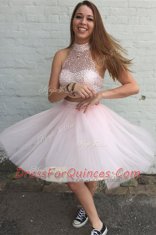 Mini Length A-line Sleeveless Pink Evening Dress Zipper