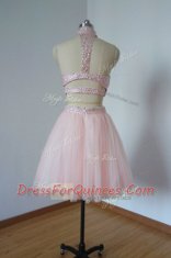 Mini Length A-line Sleeveless Pink Evening Dress Zipper