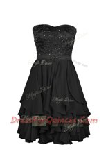 Sophisticated Black Sleeveless Knee Length Beading and Appliques Zipper Prom Evening Gown