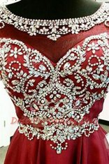 Burgundy Zipper Bateau Beading and Sashes ribbons Prom Evening Gown Chiffon Cap Sleeves