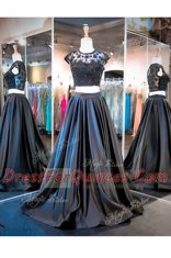 Scoop Sleeveless Brush Train Clasp Handle Prom Evening Gown Black Taffeta