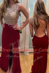 A-line Sleeveless Burgundy Prom Dress Brush Train Backless