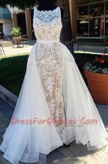 Lovely Champagne Scoop Zipper Lace Homecoming Dress Brush Train Sleeveless