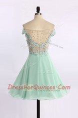 Elegant Off the Shoulder Beading and Appliques Evening Dress Apple Green Zipper Cap Sleeves Mini Length