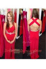 Enchanting Red Sleeveless Beading Floor Length Dress for Prom