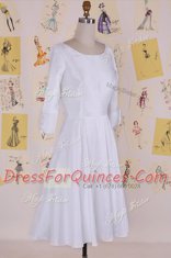 Scoop Knee Length Zipper Homecoming Dress White for Prom and Party with Ruching